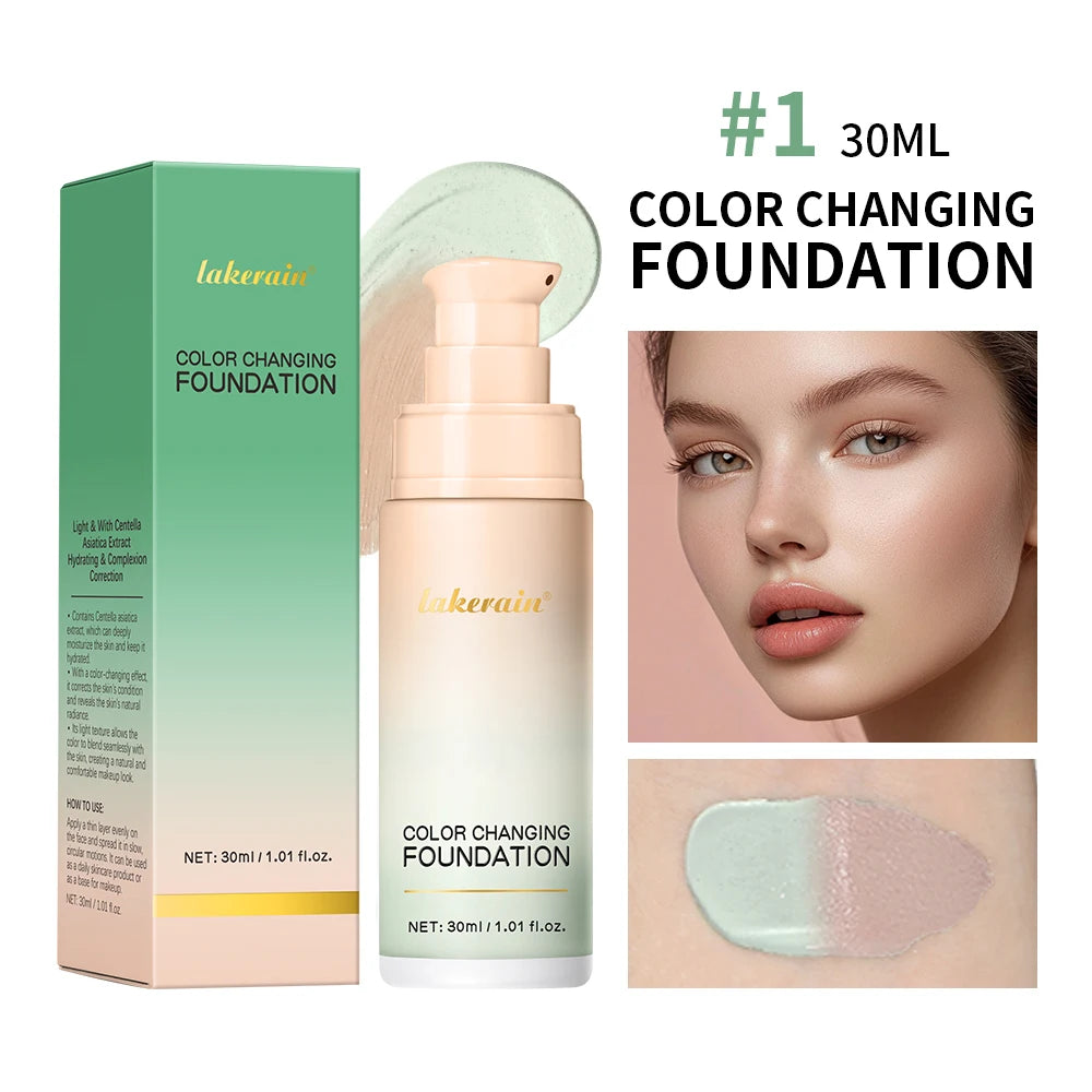 Color Changing Foundation : 4 in 1 Moisturizing SPF 30+ Hydrating ,Waterproof,Skin Tone Matching.