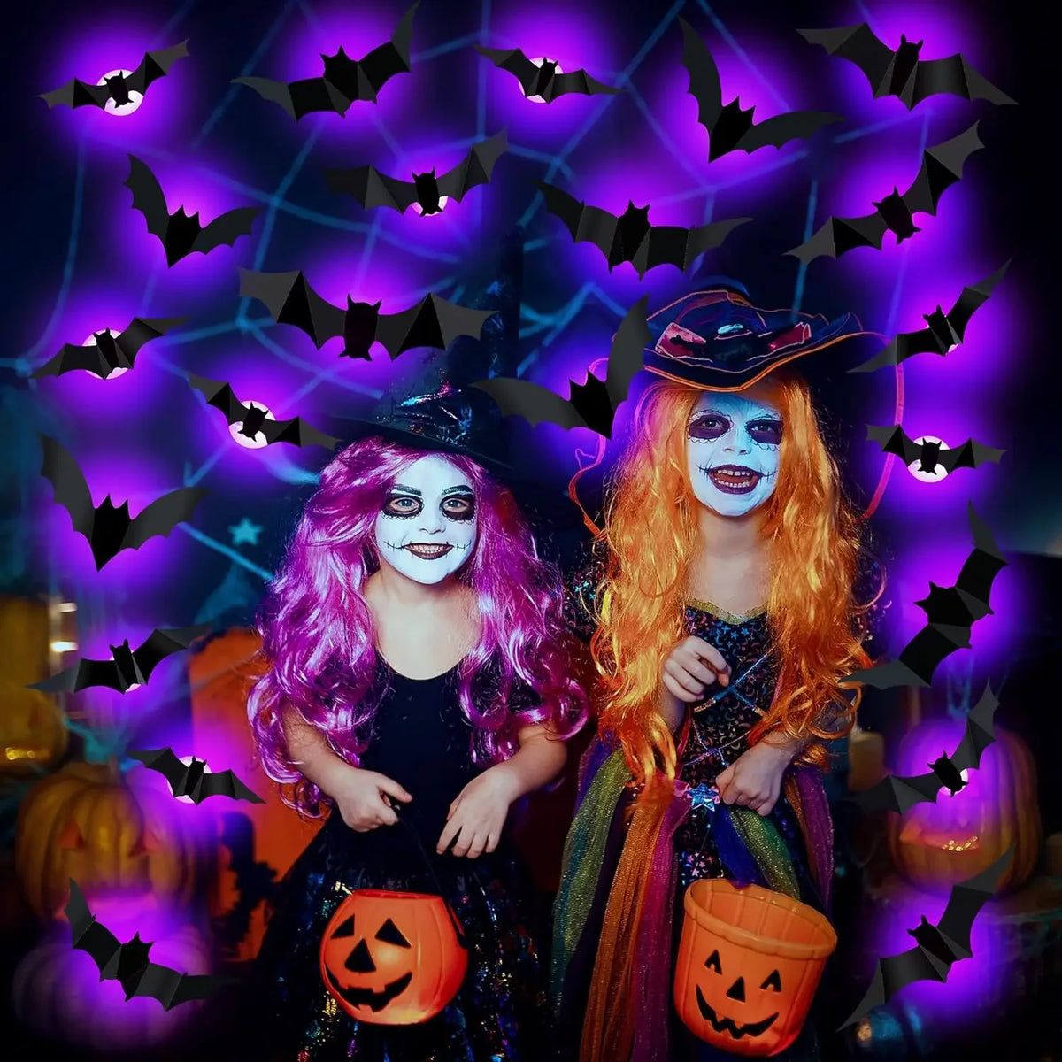 Halloween Bat/Spider: Decor Night 3D Lights Wall Sticker for Halloween Party Decoration