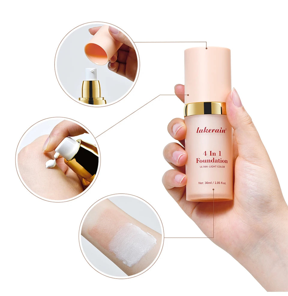 Color Changing Foundation : 4 in 1 Moisturizing SPF 30+ Hydrating ,Waterproof,Skin Tone Matching.