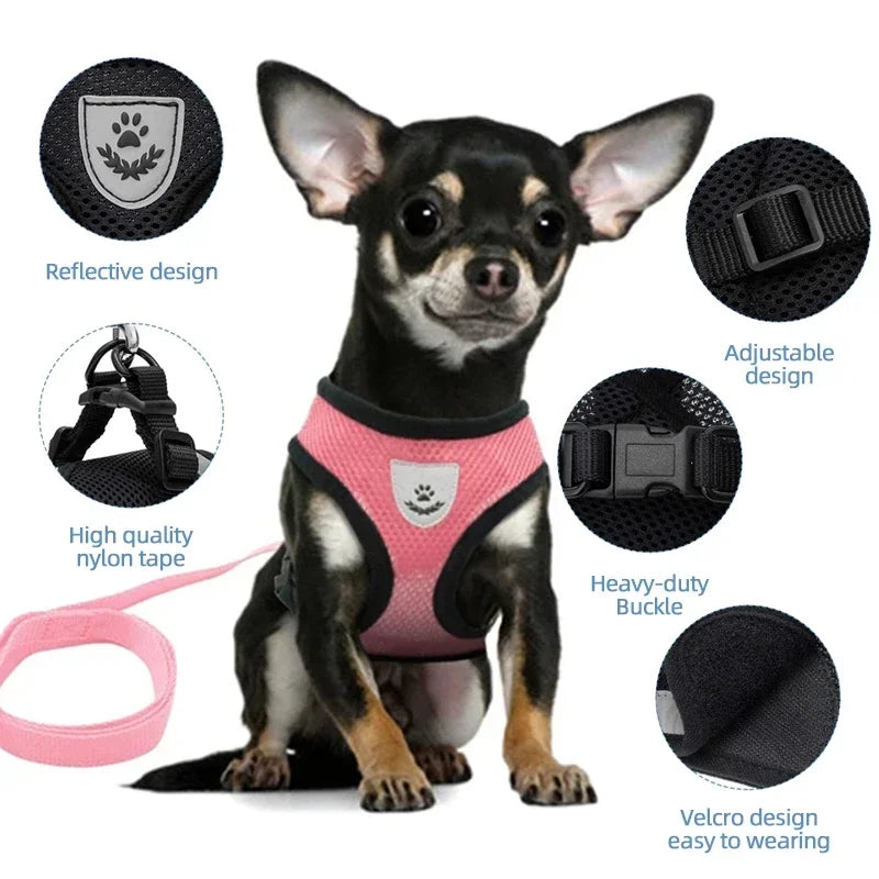 Pet Secure- Breathable and Adjustable Polyester Vest Harness with Collar Suitable for Cats ,Puppies Small Medium Dog