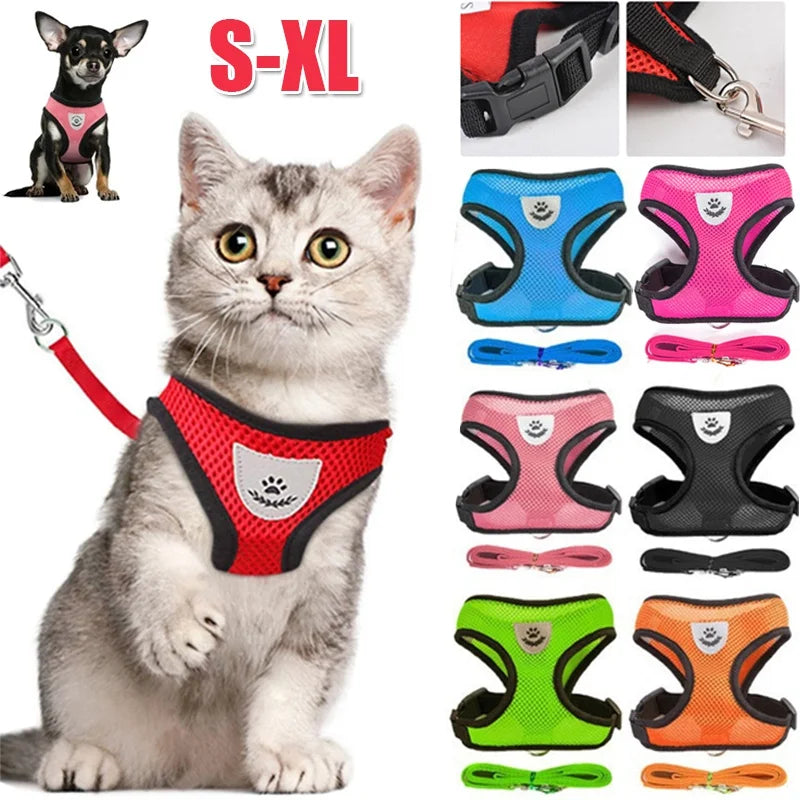 Pet Secure- Breathable and Adjustable Polyester Vest Harness with Collar Suitable for Cats ,Puppies Small Medium Dog