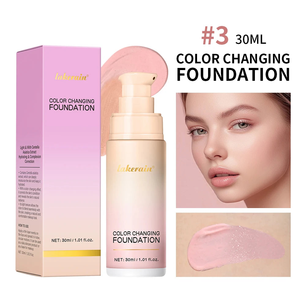 Color Changing Foundation : 4 in 1 Moisturizing SPF 30+ Hydrating ,Waterproof,Skin Tone Matching.