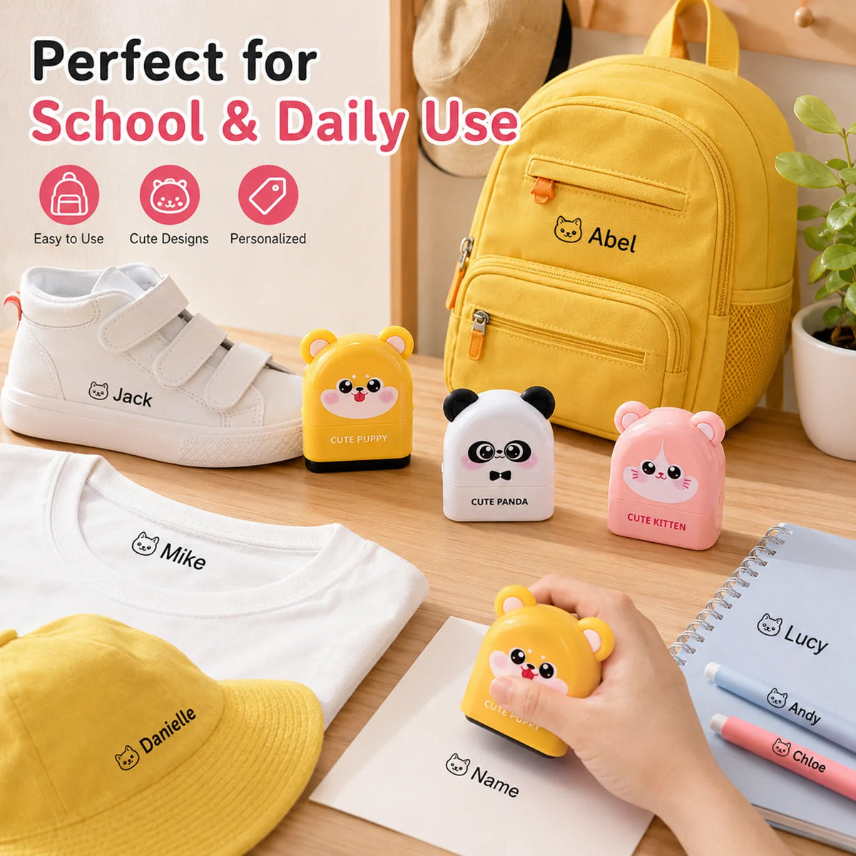 Custom Baby Name Stamp Kit -Personalized Waterproof Name Seal with Eco Ink, School Supplies & Kindergarten Gift Ideas