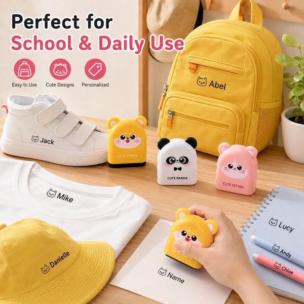 Custom Baby Name Stamp Kit -Personalized Waterproof Name Seal with Eco Ink, School Supplies & Kindergarten Gift Ideas