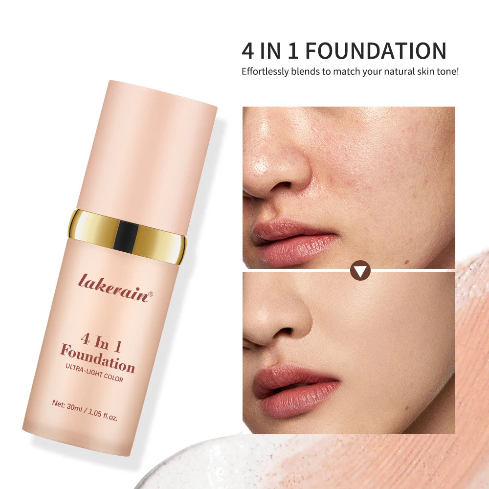 Color Changing Foundation : 4 in 1 Moisturizing SPF 30+ Hydrating ,Waterproof,Skin Tone Matching.
