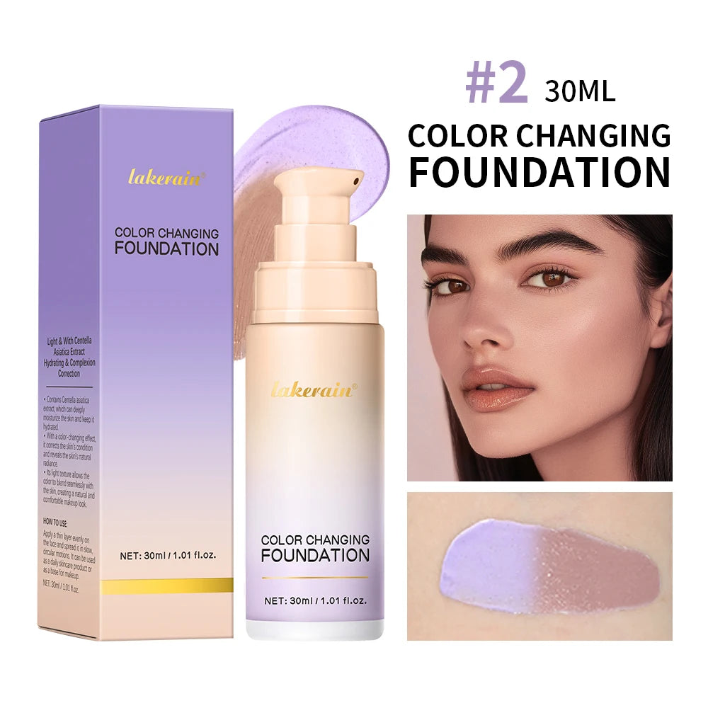 Color Changing Foundation : 4 in 1 Moisturizing SPF 30+ Hydrating ,Waterproof,Skin Tone Matching.