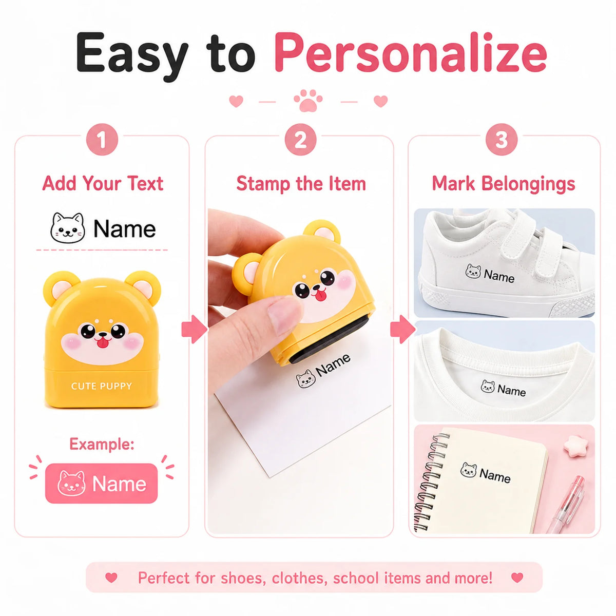 Custom Baby Name Stamp Kit -Personalized Waterproof Name Seal with Eco Ink, School Supplies & Kindergarten Gift Ideas