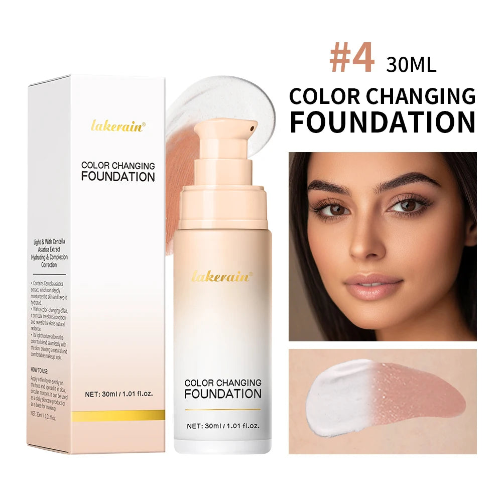 Color Changing Foundation : 4 in 1 Moisturizing SPF 30+ Hydrating ,Waterproof,Skin Tone Matching.